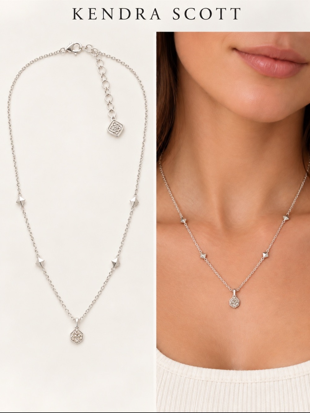 Kendra Scott Silver Pave Hexagon Pendant Necklace